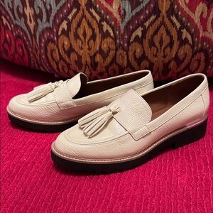 Franco Sarto Cream Tassel Loafers
